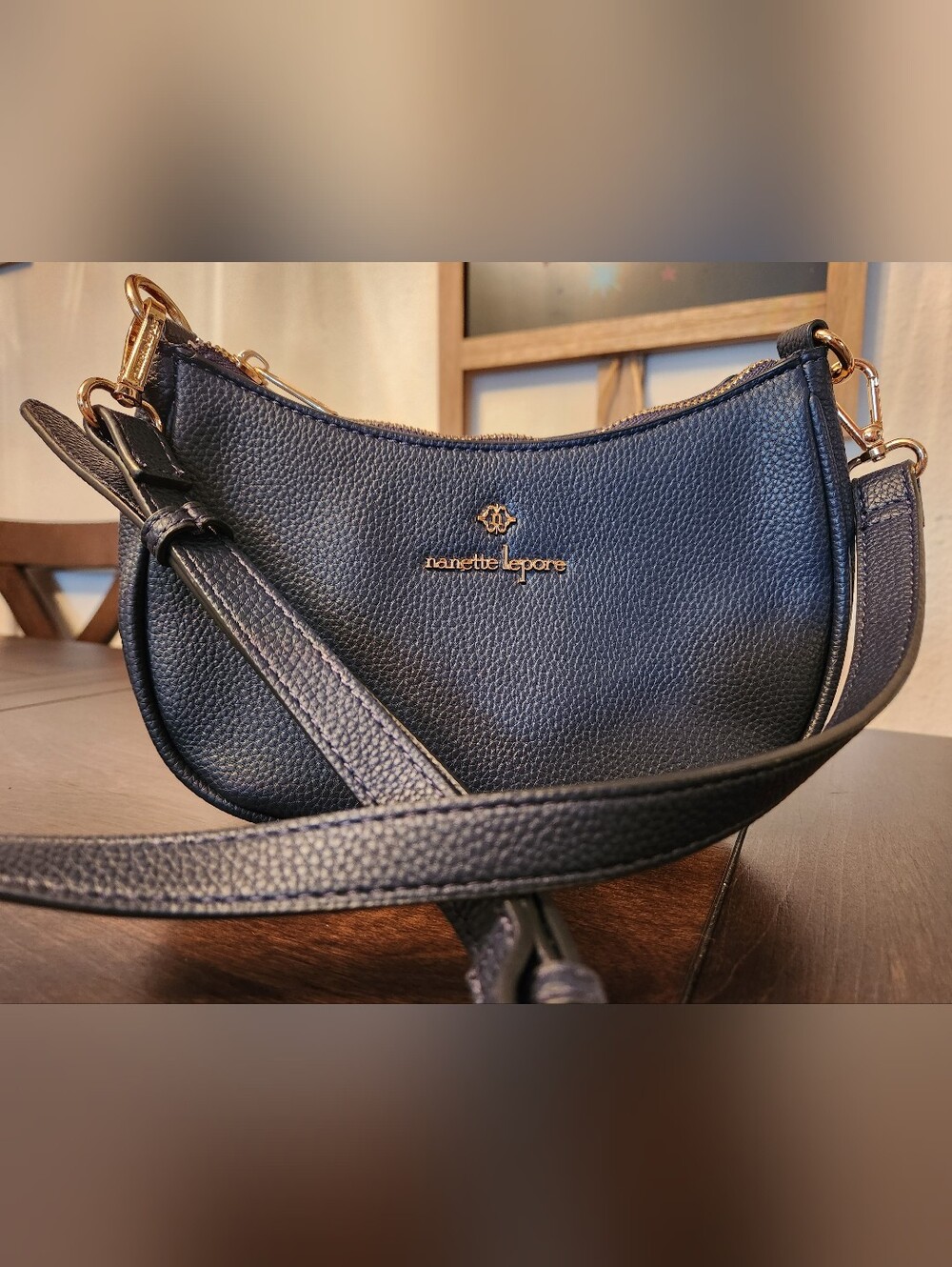 Nanette Lepore Navy Pebbled Leather Shoulder Bag Crossbody Bag